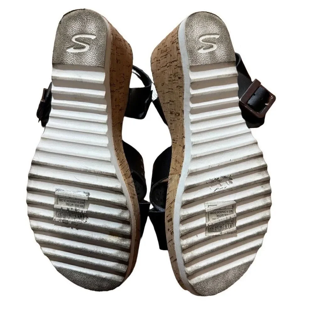Skechers Womens sz 8‎ Black Bohemias Urban Pixie Platform Wedge Sandals